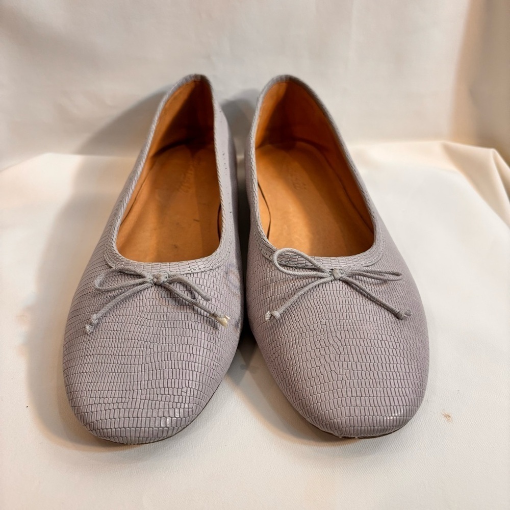 MADEWELL Sz 10 The Adelle Ballet Flat in Lizzard Embossed Leather In Light Grey - Picture 2 of 10